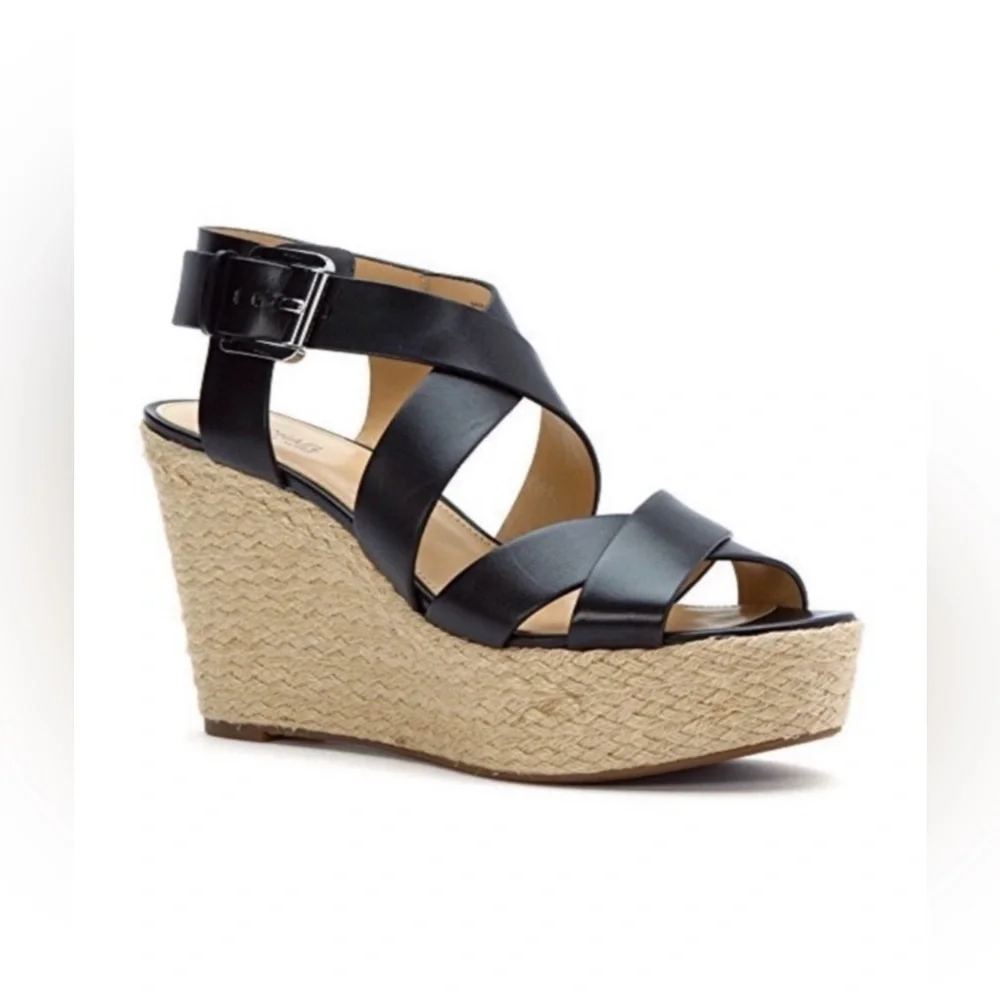 Michael Kors Celia Wedge Sandals - Black/Silver - US 9 - Picture 2 of 7